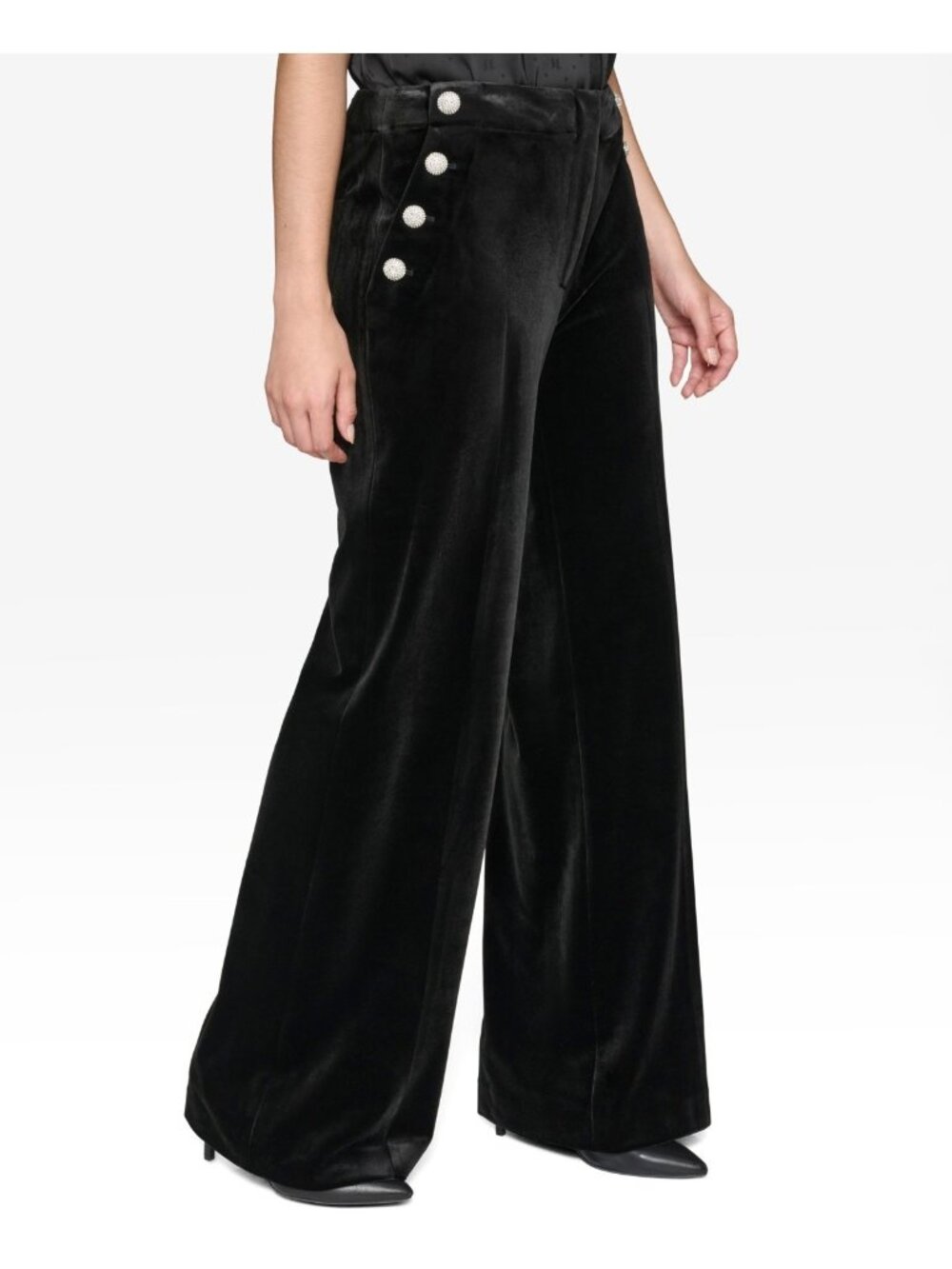 KARL LAGERFELD Black Women's Velvet Rhinestone-Button pockets Pants Size 8 $119